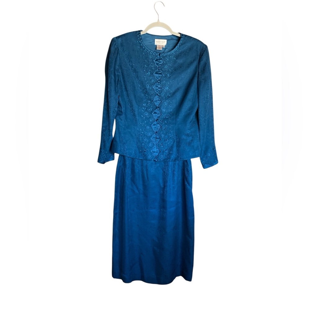 Vintage suit Papell Petites women’s silk 2-piece suit teal 10 petite / 10P